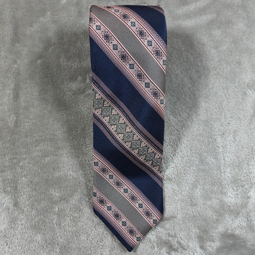 Vintage Givenchy Tie Mens 55x2.75Pink Blue Striped Abstract 70s Made In France